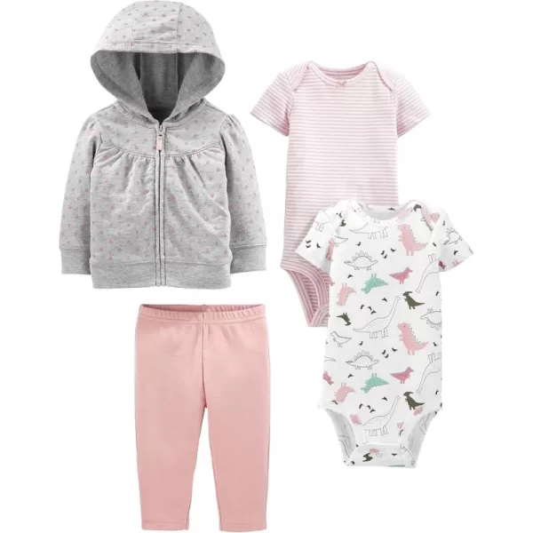 Simple Joys by Carters Baby Girls 4Piece Jacket Pant and Bodysuit SetGrey DotsLight PinkPink StripeWhite Dinosaur