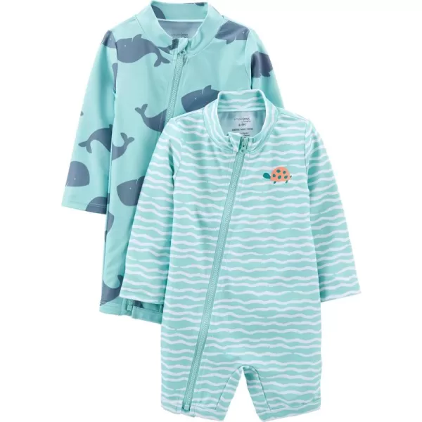 Simple Joys by Carters Boys 2Pack 1Piece Zip RashguardsTurtleWhale