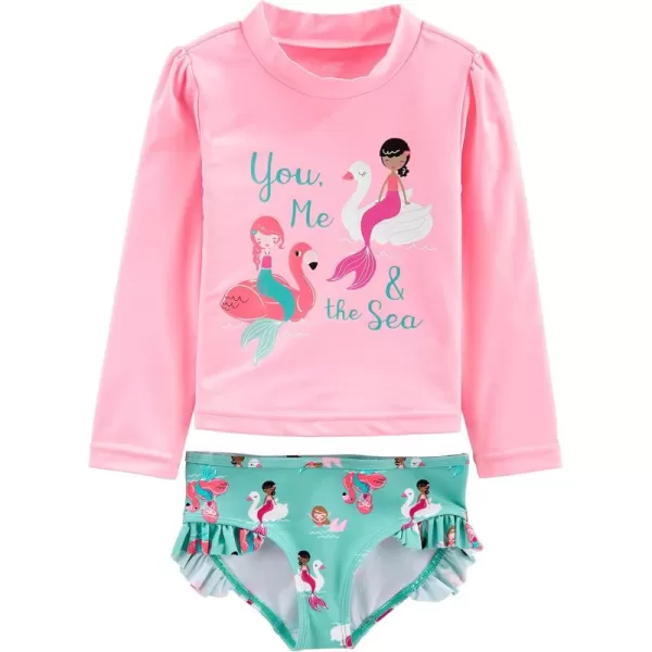 Simple Joys by Carters Girls 2Piece Assorted Rashguard SetsAqua Green SwanPink Mermaid