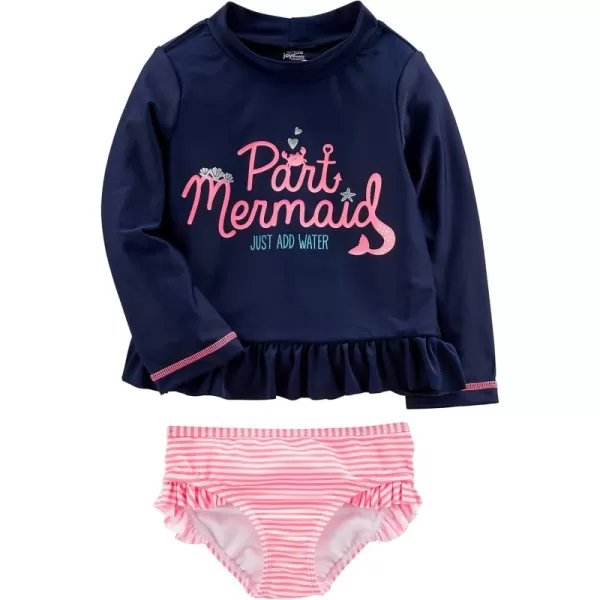 Simple Joys by Carters Girls 2Piece Assorted Rashguard SetsNavy MermaidPink Stripe