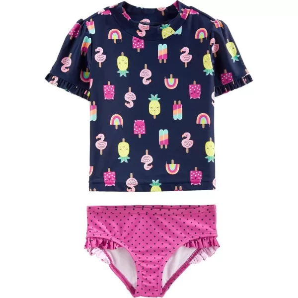 Simple Joys by Carters Girls 2Piece Assorted Rashguard SetsNavy PopsiclesPink Dots