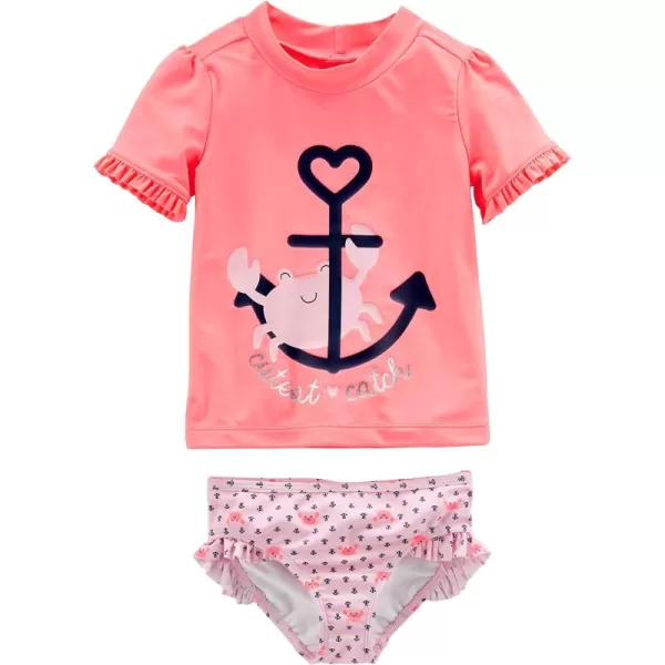 Simple Joys by Carters Girls 2Piece Assorted Rashguard SetsPink Anchor PrintSalmon Pink Crab