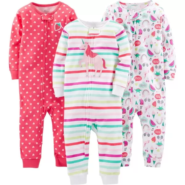 Simple Joys by Carters Girls 3Pack Snug Fit Footless Cotton Pajamas