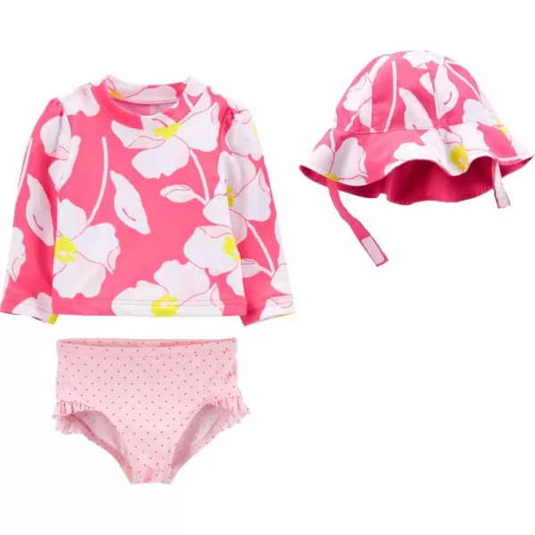 Simple Joys by Carters Girls 3Piece Assorted Rashguard Sets Pink Floral 12 Months