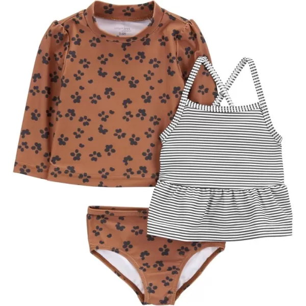 Simple Joys by Carters Girls 3Piece Assorted Rashguard Sets StripeBrown Cheetah