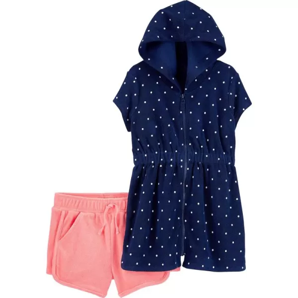 Simple Joys by Carters Girls Hooded Coverup and ShortsNavy DotsPink