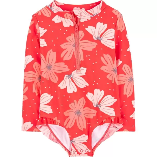 Simple Joys by Carters Girls Long Sleeve Zipper One Piece SwimsuitPink Floral