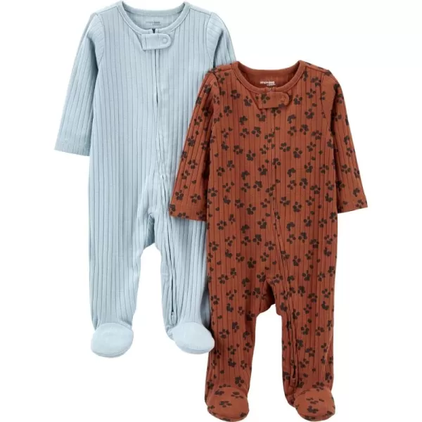 Simple Joys by Carters Unisex Baby 2Pack 2Way Zip Textured Sleep and PlayBlueBrown Animal Print