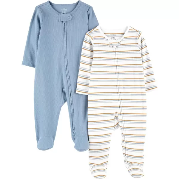 Simple Joys by Carters Unisex Baby 2Pack 2Way Zip Textured Sleep and PlayBlueWhite Stripe