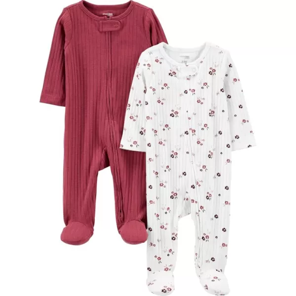 Simple Joys by Carters Unisex Baby 2Pack 2Way Zip Textured Sleep and PlayLight BurgundyPink Floral