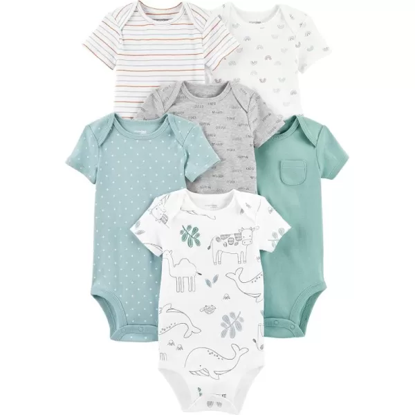 Simple Joys by Carters Unisex Baby 6pack Shortsleeve Bodysuit ShirtAnimalRainbowStripeText Print