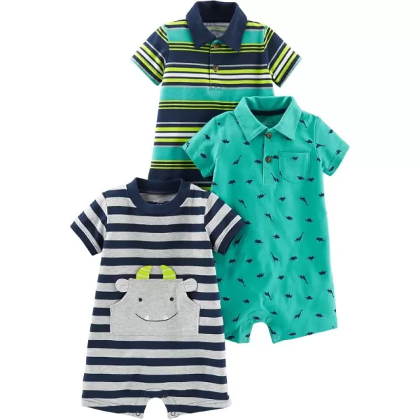 Simple Joys by Carters babyboys 3pack RompersGreen DinosaurNavy StripeYellow Stripe