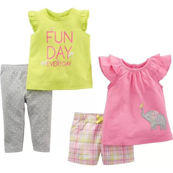 Simple Joys by Carters babyboys 4piece Playwear SetGrey DotsLime Green Text PrintPink ElephantPlaid