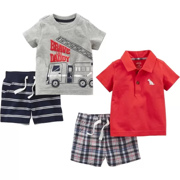 Simple Joys by Carters babyboys 4piece Playwear SetGrey FiretruckNavy Double StripeRed DogPlaid