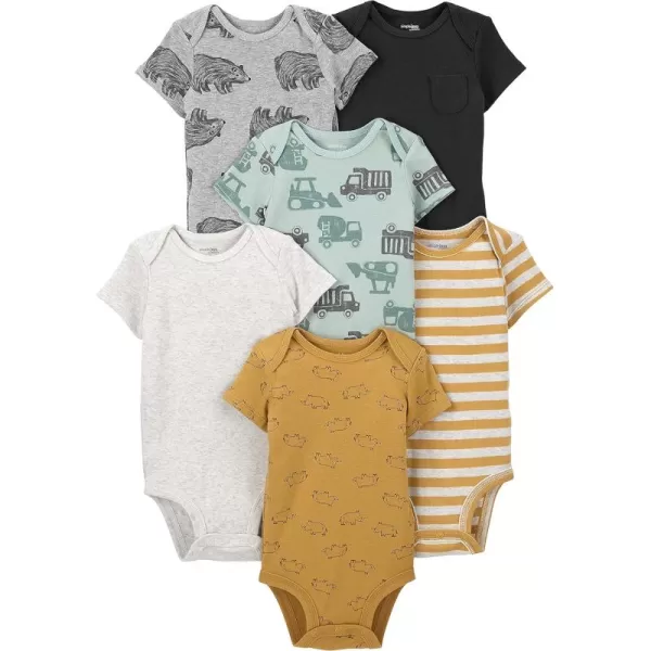 Simple Joys by Carters babyboys 6pack Shortsleeve BodysuitBearConstructionRhinoStripe