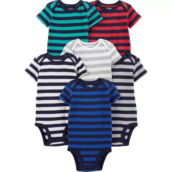 Simple Joys by Carters babyboys 6pack Shortsleeve BodysuitGreyNavyWhiteMulti Stripe