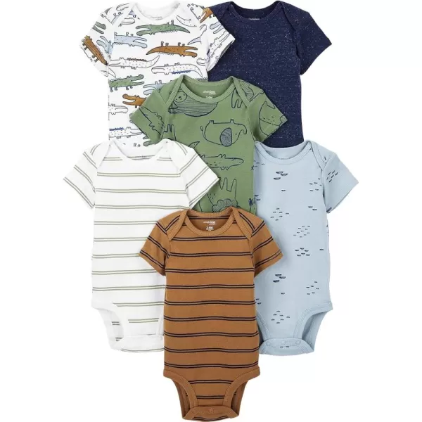 Simple Joys by Carters babyboys 6pack Shortsleeve BodysuitMulticolorAlligatorForest AnimalsStripe