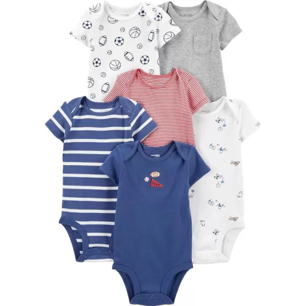 Simple Joys by Carters babyboys 6pack Shortsleeve BodysuitMulticolorDogsMini StripeSports Pack