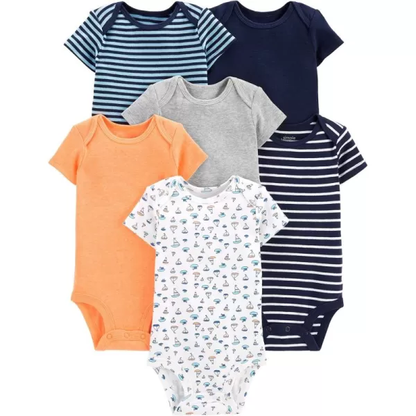 Simple Joys by Carters babyboys 6pack Shortsleeve BodysuitMulticolorSailboatsStripe