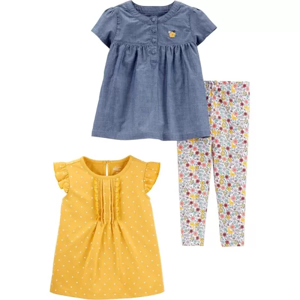 Simple Joys by Carters babygirls 3piece Playwear SetDenimMustard YellowWhite Floral