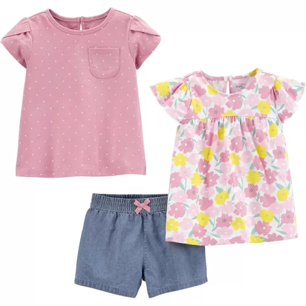 Simple Joys by Carters babygirls 3piece Playwear SetDenimPink DotsWhite Floral