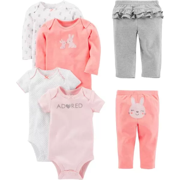 Simple Joys by Carters babygirls 6piece Bodysuits Short and Long Sleeve and Pants SetMulticolorBunnyDotsText Print