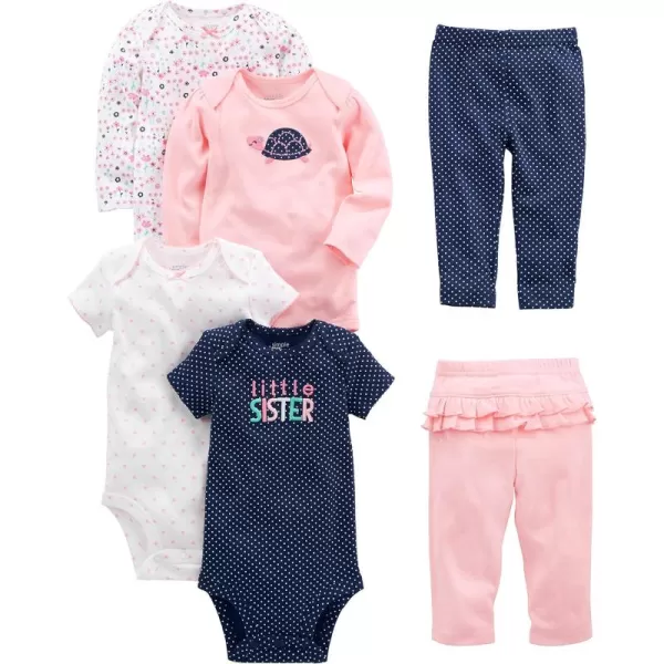 Simple Joys by Carters babygirls 6piece Bodysuits Short and Long Sleeve and Pants SetMulticolorDotsFloralHeartsTurtle