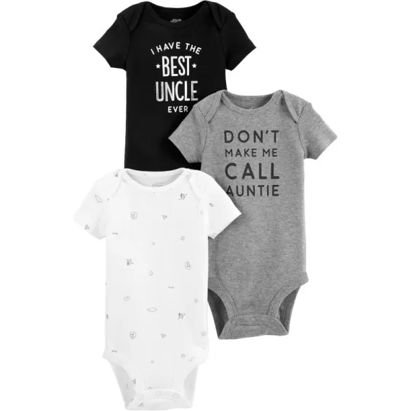 Simple Joys by Carters unisexbaby 3pack Shortsleeve BodysuitBlack Text PrintGrey MomWhite