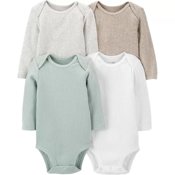 Simple Joys by Carters unisexbaby 4pack Longsleeve BodysuitGreyLight BrownMint GreenWhite