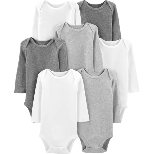 Simple Joys by Carters unisexbaby 7pack Long Sleeve BodysuitWhiteLight Grey HeatherMedium Grey Heather