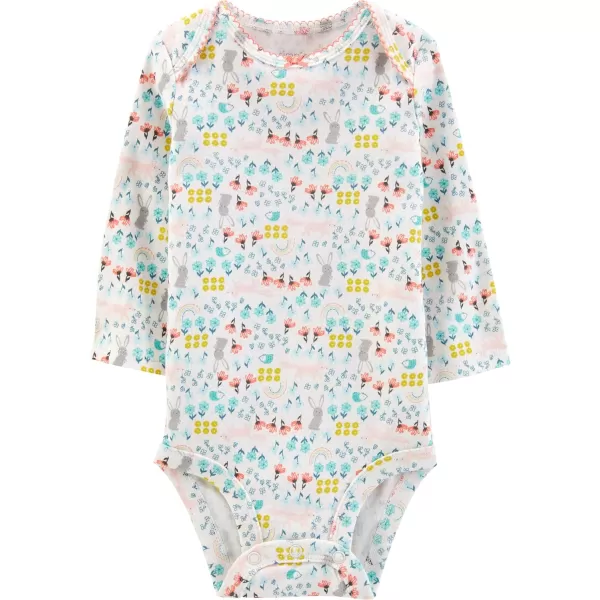 Simple Joys by Carters Baby Girls LongSleeve Bodysuit Pack of 5DotsFloralHeartsOwl