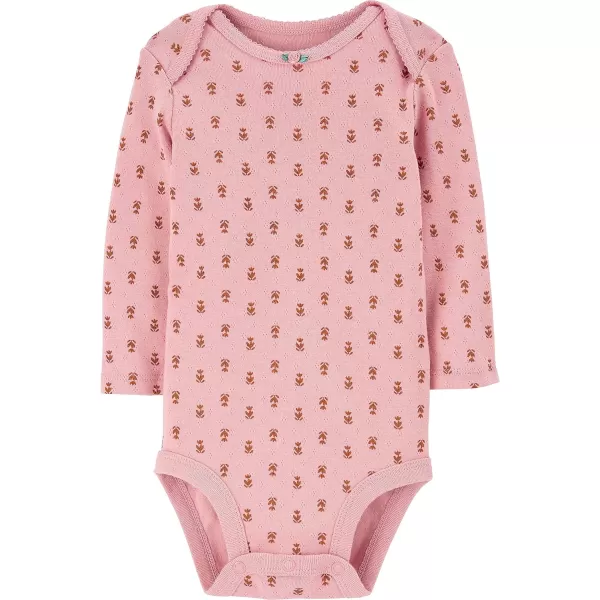 Simple Joys by Carters Baby Girls Pointelle LongSleeve Bodysuits Pack of 4BluePink FloralRustWhite