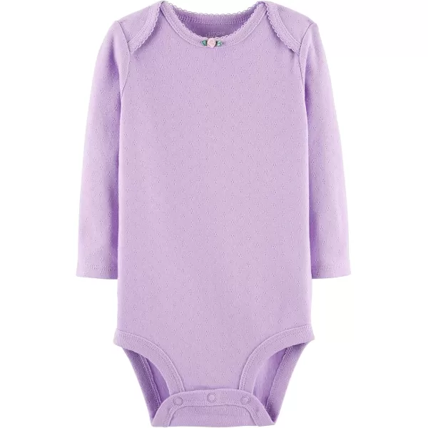 Simple Joys by Carters Baby Girls Pointelle LongSleeve Bodysuits Pack of 4PinkPurpleGrey