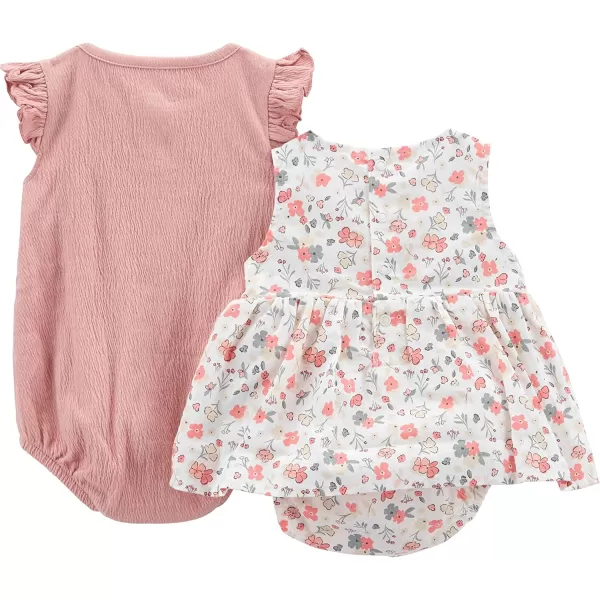 Simple Joys by Carters babygirls 2pack Sleeveless RompersPeachWhite Floral