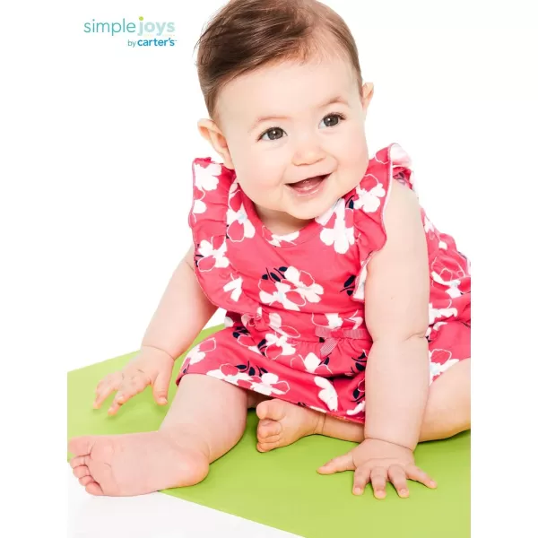 Simple Joys by Carters babygirls 3pack Romper Sunsuit and DressMint Green CherryNavy StripePink Floral