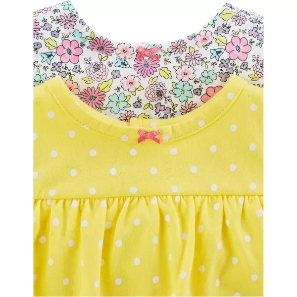 Simple Joys by Carters babygirls 3pack Romper Sunsuit and DressPink DotsWhite FloralYellow Bird