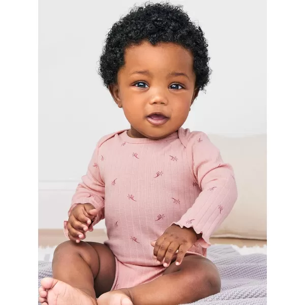 Simple Joys by Carters babygirls 4pack Longsleeve Textured BodysuitsDusty PinkGreyLight BurgundyWhite Floral