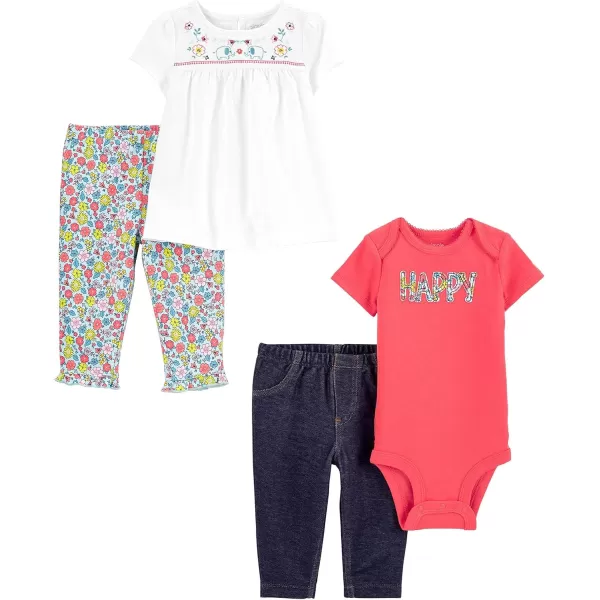 Simple Joys by Carters babygirls 4piece Bodysuit Top and Pant SetGrey Heather LlamaPink Polka Dot