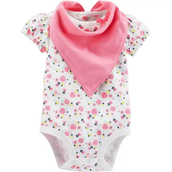 Simple Joys by Carters unisexbaby 4piece Bodysuit Pant and Bibs SetPinkWhite Floral