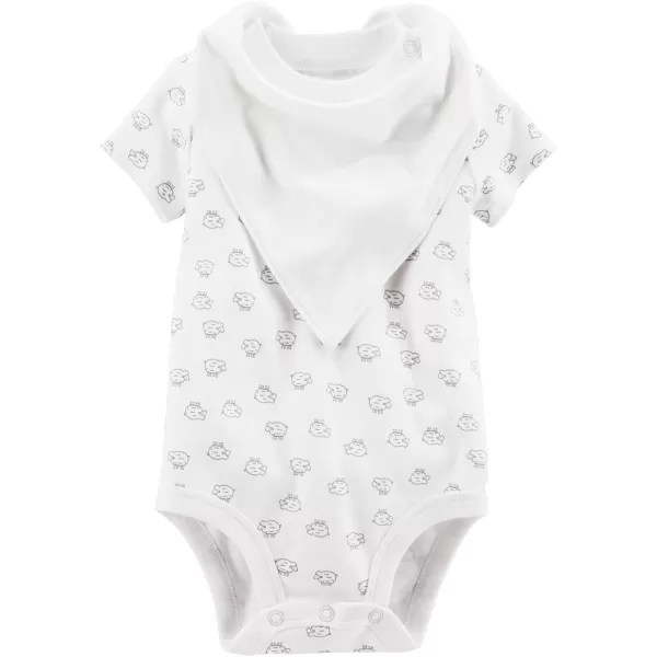 Simple Joys by Carters unisexbaby 4piece Bodysuit Pant and Bibs SetWhiteLamb