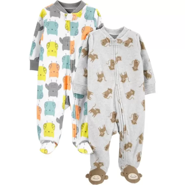 Simple Joys by Carters Baby 2Pack Neutral Fleece Footed Sleep and PlayGrey MonkeyWhite Owl