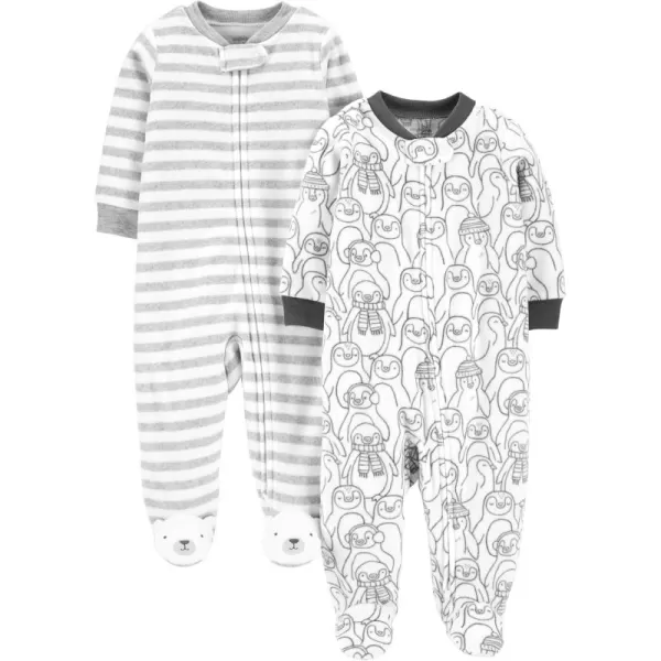 Simple Joys by Carters Baby 2Pack Neutral Fleece Footed Sleep and PlayPenguinStripe