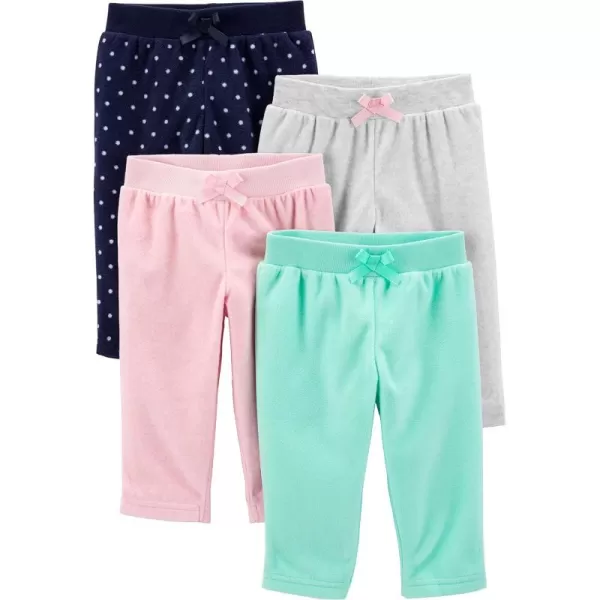 Simple Joys by Carters Baby Girls 4Pack Fleece PantsAqua GreenLight GreyLight PinkNavy Dots