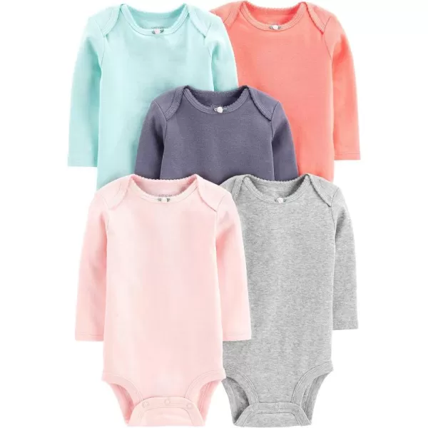 Simple Joys by Carters Baby Girls LongSleeve Bodysuit Pack of 5GreyMint GreenNavyPeachPink