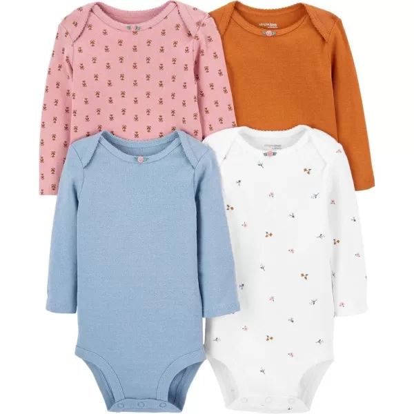 Simple Joys by Carters Baby Girls Pointelle LongSleeve Bodysuits Pack of 4BluePink FloralRustWhite