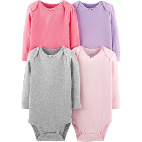 Simple Joys by Carters Baby Girls Pointelle LongSleeve Bodysuits Pack of 4PinkPurpleGrey