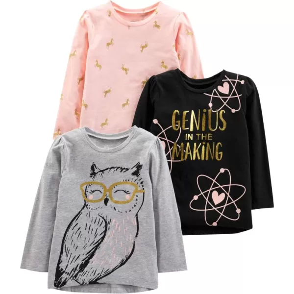 Simple Joys by Carters Girls 3Pack Graphic LongSleeve TeesGeniusHorsesOwl Print