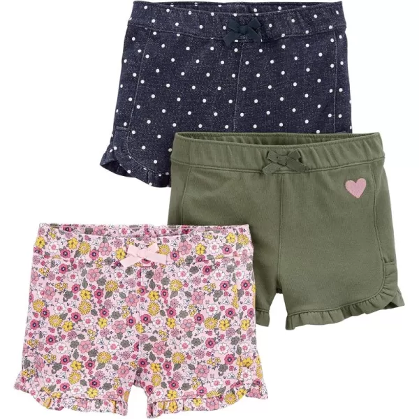 Simple Joys by Carters Girls 3Pack Knit ShortsDenim DotsOlive HeartsPink Floral