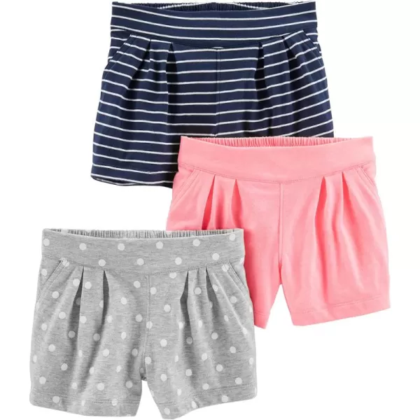 Simple Joys by Carters Girls 3Pack Knit ShortsGrey DotsNavy StripePink