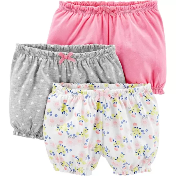 Simple Joys by Carters Girls 3Pack Knit ShortsGrey HeartsPinkWhite Floral